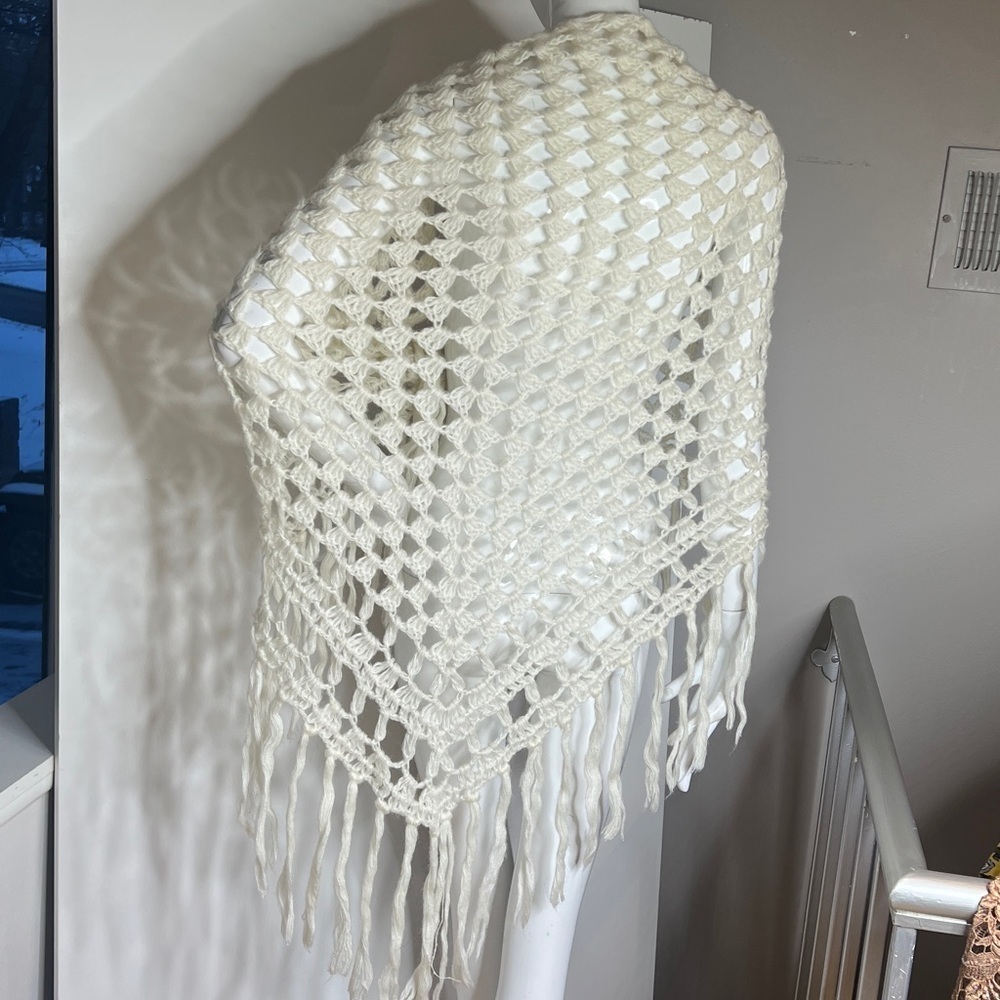 Echo XL 75” Vintage Hand Croched Acrylic Shawl Wrap
